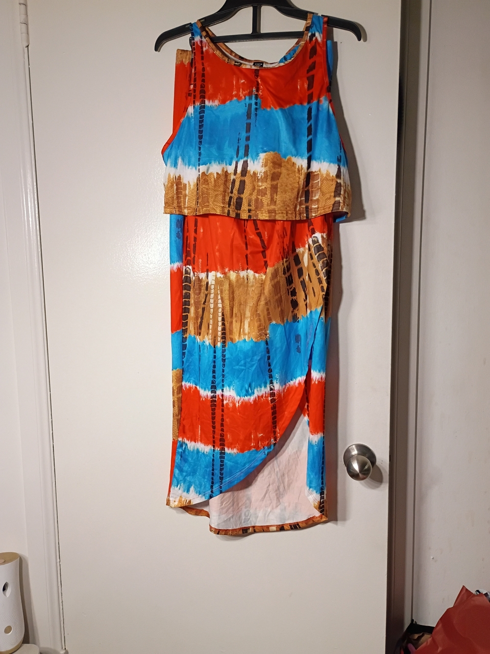 SHEIN Blue, Orange & Tan Tie-Dye Midi Skirt Set